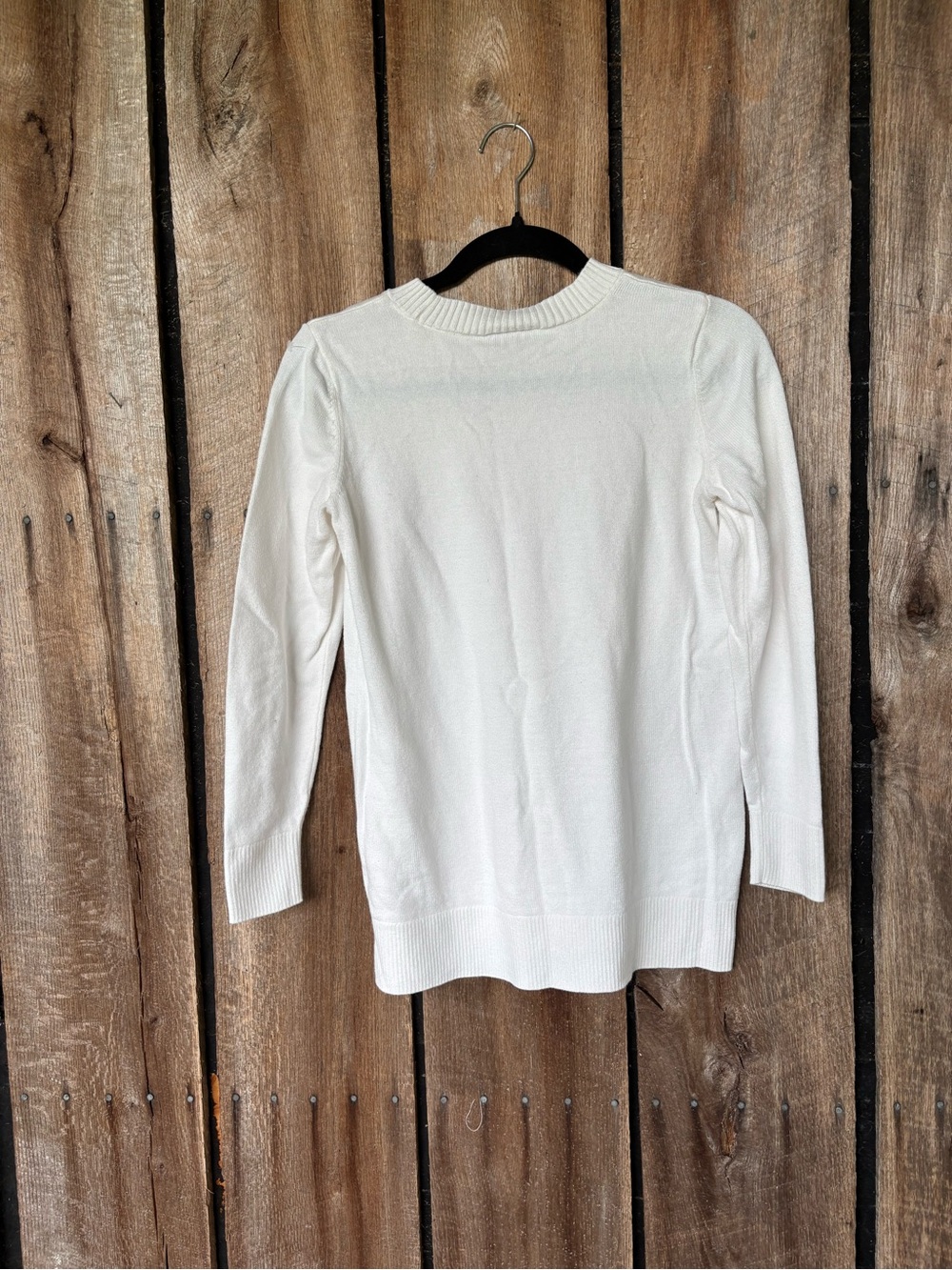 LOFT Petite Sweater Women SP Ivory Cream Button Shoulder Cotton Blend Pullover - Picture 3 of 7